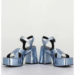 Sandales A Plateforme En Cuir Metallise Froisse Bleu Ciel - Amerou Lavanda