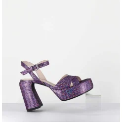 Sandales A Plateforme Imprime Disco Violet - E3356 Lexy Purple