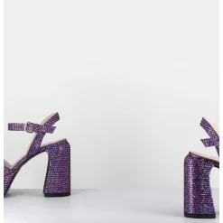 Sandales A Plateforme Imprime Disco Violet - E3356 Lexy Purple
