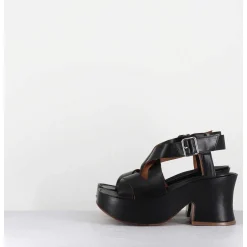 Sandales A Plateforme Japonisante En Cuir Noir - 5300 Vitelo Nero