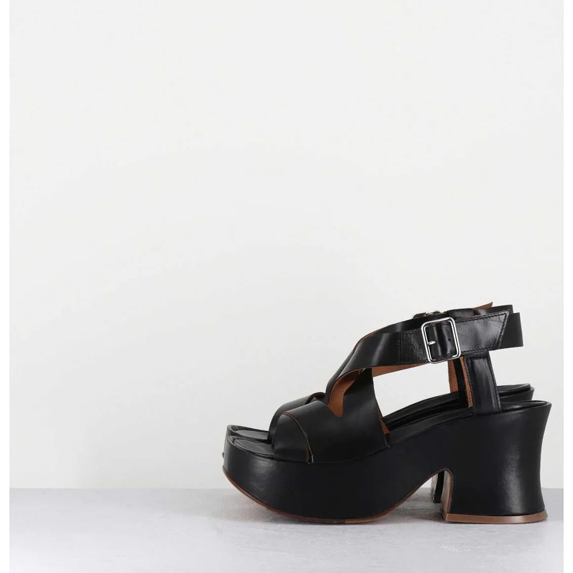 Sandales A Plateforme Japonisante En Cuir Noir - 5300 Vitelo Nero