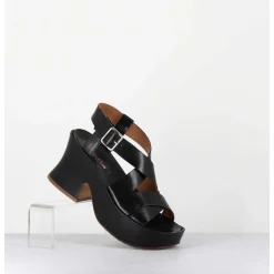 Sandales A Plateforme Japonisante En Cuir Noir - 5300 Vitelo Nero