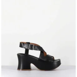 Sandales A Plateforme Japonisante En Cuir Noir - 5300 Vitelo Nero