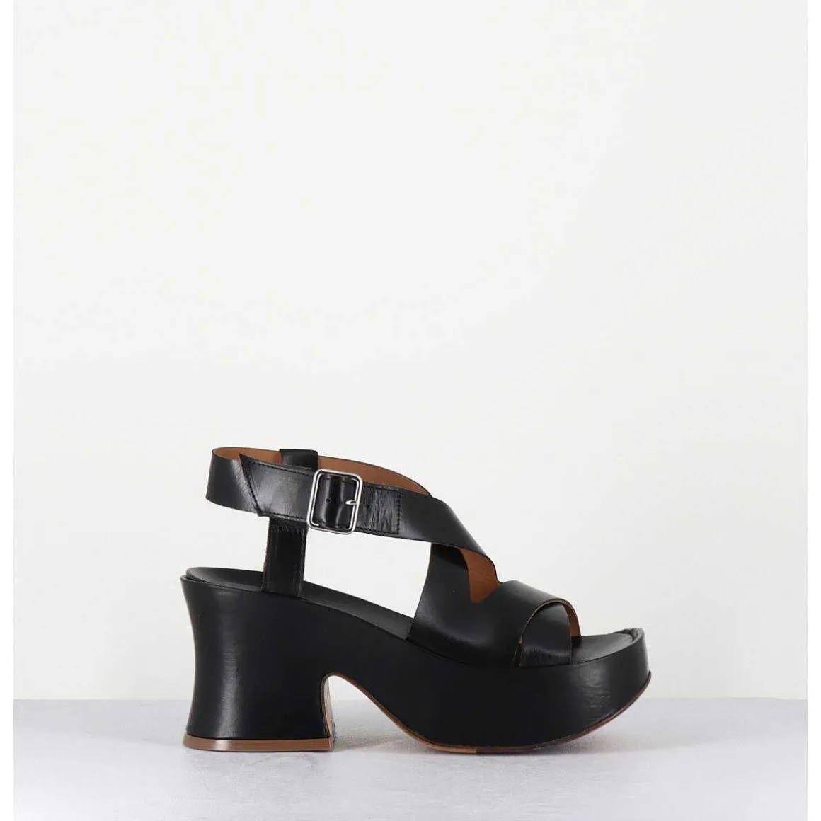 Sandales A Plateforme Japonisante En Cuir Noir - 5300 Vitelo Nero