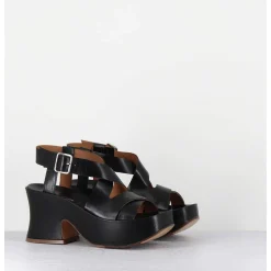 Sandales A Plateforme Japonisante En Cuir Noir - 5300 Vitelo Nero