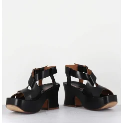 Sandales A Plateforme Japonisante En Cuir Noir - 5300 Vitelo Nero