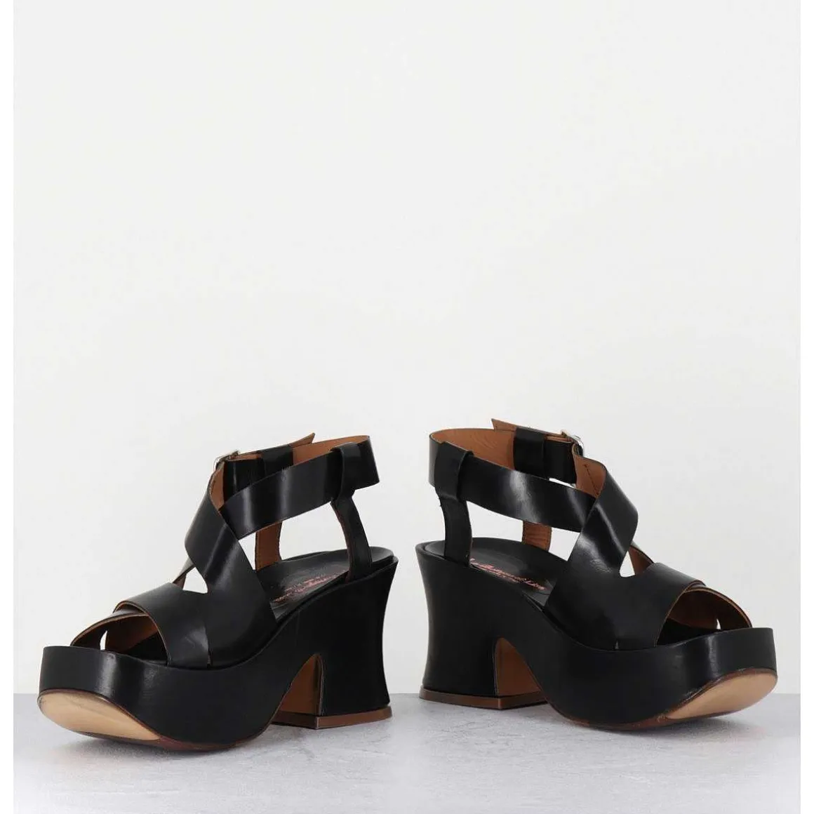 Sandales A Plateforme Japonisante En Cuir Noir - 5300 Vitelo Nero
