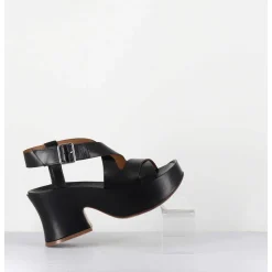 Sandales A Plateforme Japonisante En Cuir Noir - 5300 Vitelo Nero