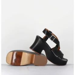 Sandales A Plateforme Japonisante En Cuir Noir - 5300 Vitelo Nero
