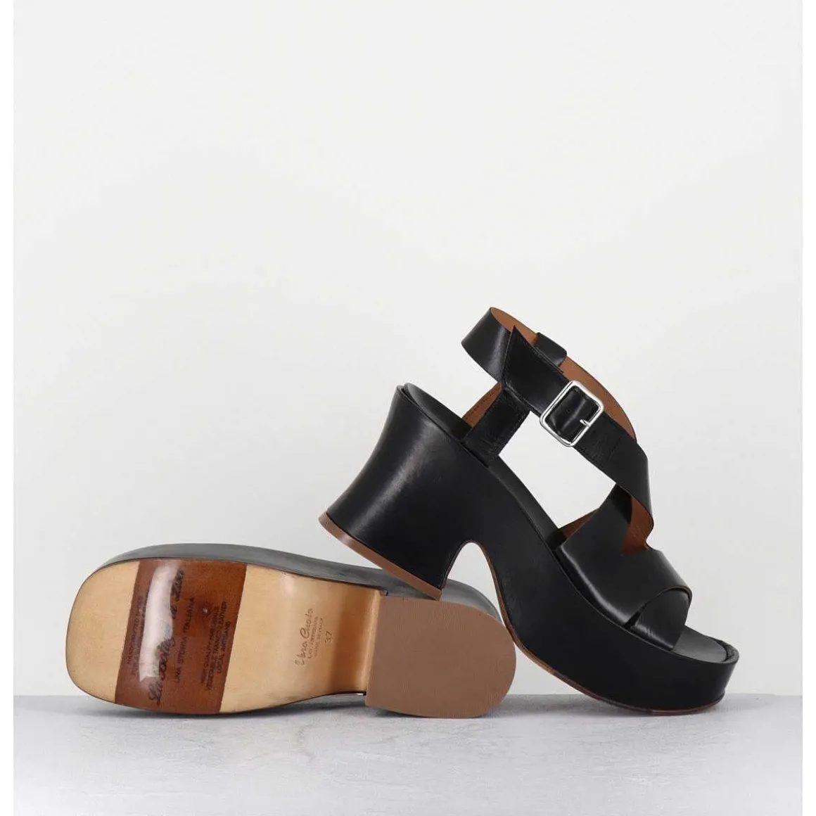 Sandales A Plateforme Japonisante En Cuir Noir - 5300 Vitelo Nero