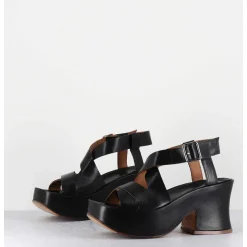 Sandales A Plateforme Japonisante En Cuir Noir - 5300 Vitelo Nero
