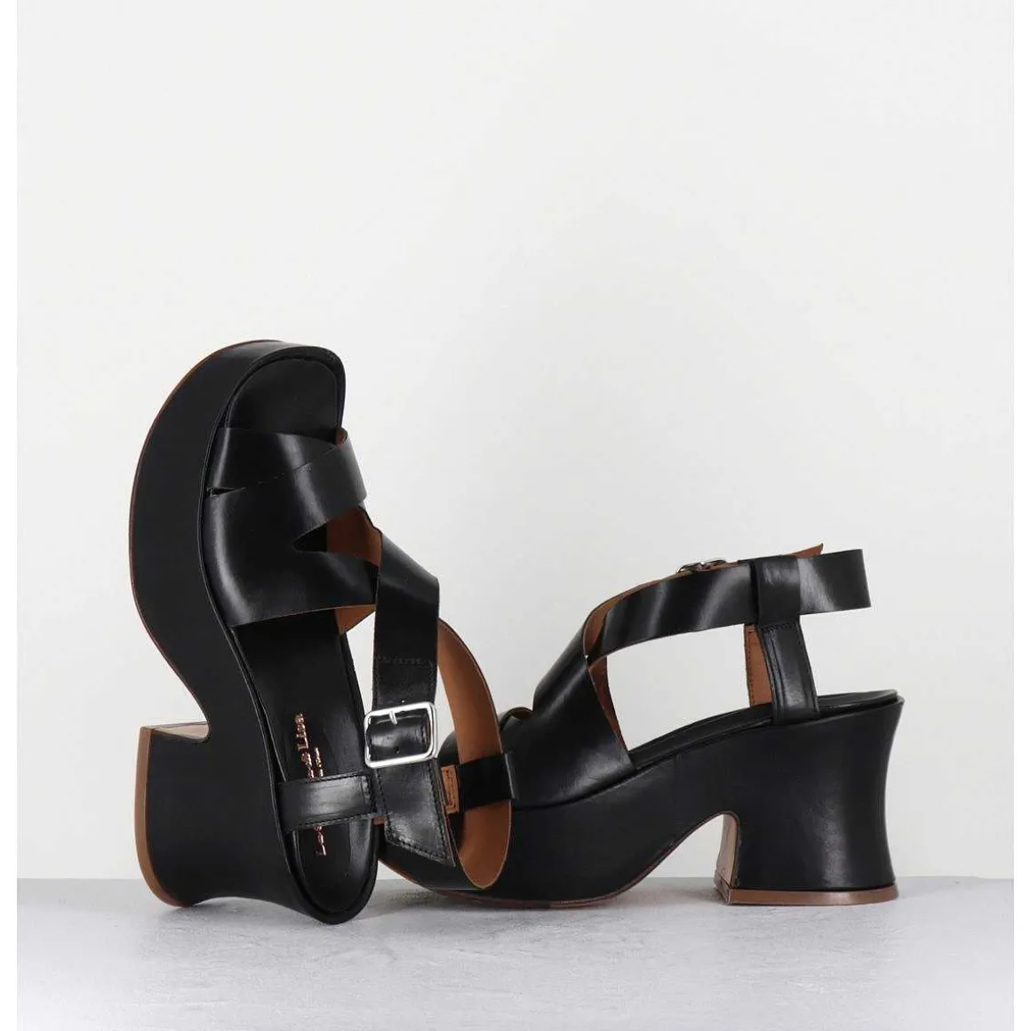 Sandales A Plateforme Japonisante En Cuir Noir - 5300 Vitelo Nero