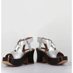 Sandales A Plateforme Japonisante En Cuir Argent - 5355 Light Argento