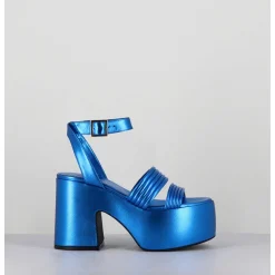 Sandales A Plateforme 70S En Cuir Metallise Bleu - Mar Laminato Cobalto