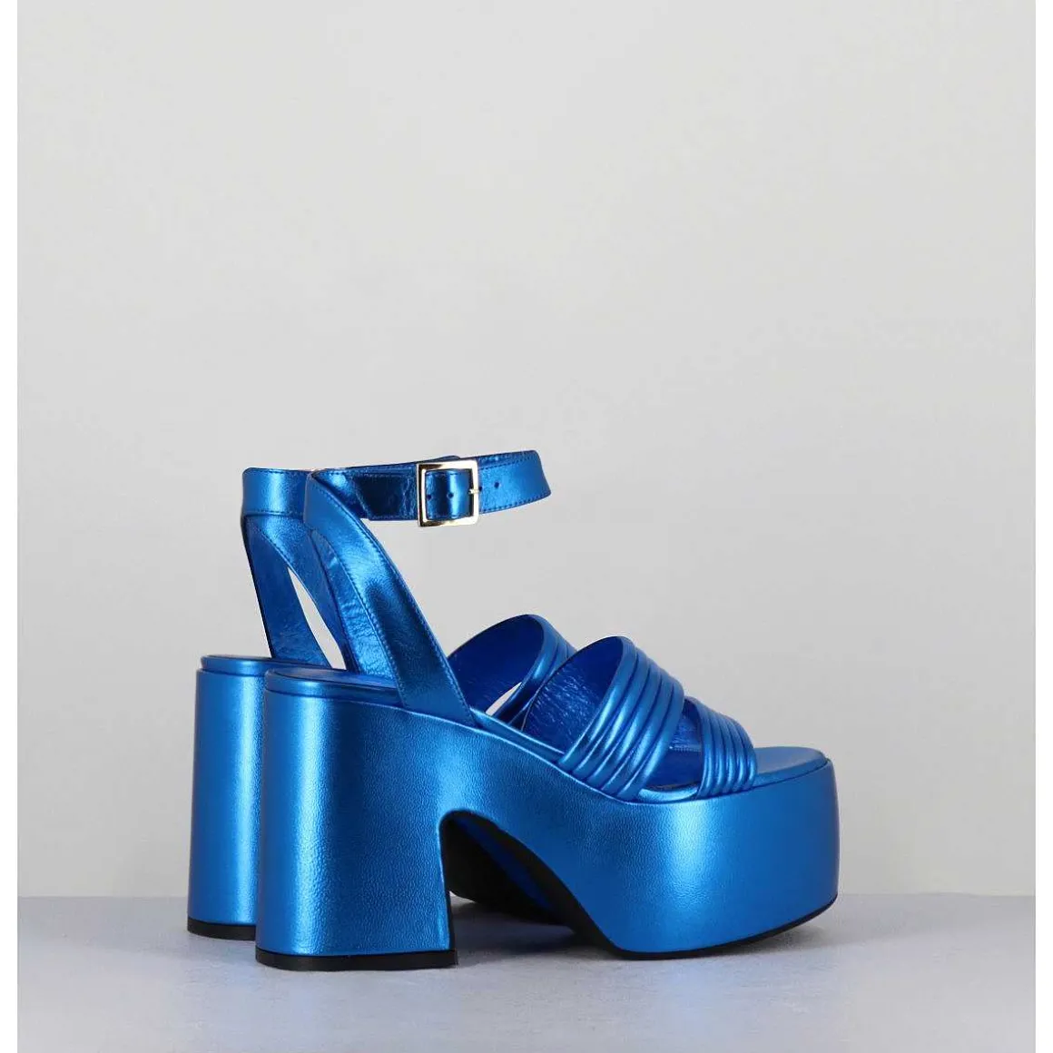 Sandales A Plateforme 70S En Cuir Metallise Bleu - Mar Laminato Cobalto