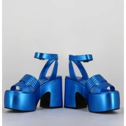 Sandales A Plateforme 70S En Cuir Metallise Bleu - Mar Laminato Cobalto