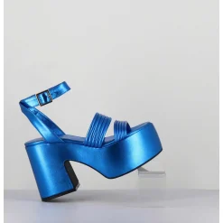 Sandales A Plateforme 70S En Cuir Metallise Bleu - Mar Laminato Cobalto