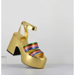 Sandales A Plateforme 70S En Cuir Metallise Multico - Mar Laminato Rainbow