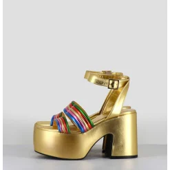 Sandales A Plateforme 70S En Cuir Metallise Multico - Mar Laminato Rainbow
