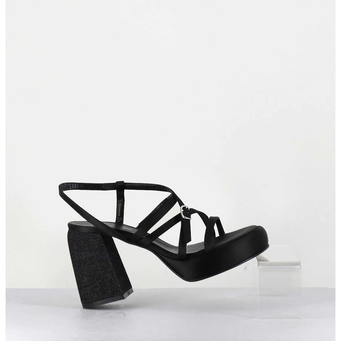Sandales A Plateforme Satin & Jean Noir - Sandau Nero