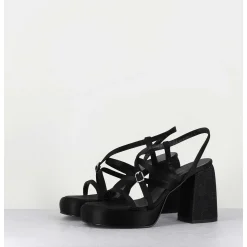 Sandales A Plateforme Satin & Jean Noir - Sandau Nero