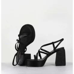 Sandales A Plateforme Satin & Jean Noir - Sandau Nero