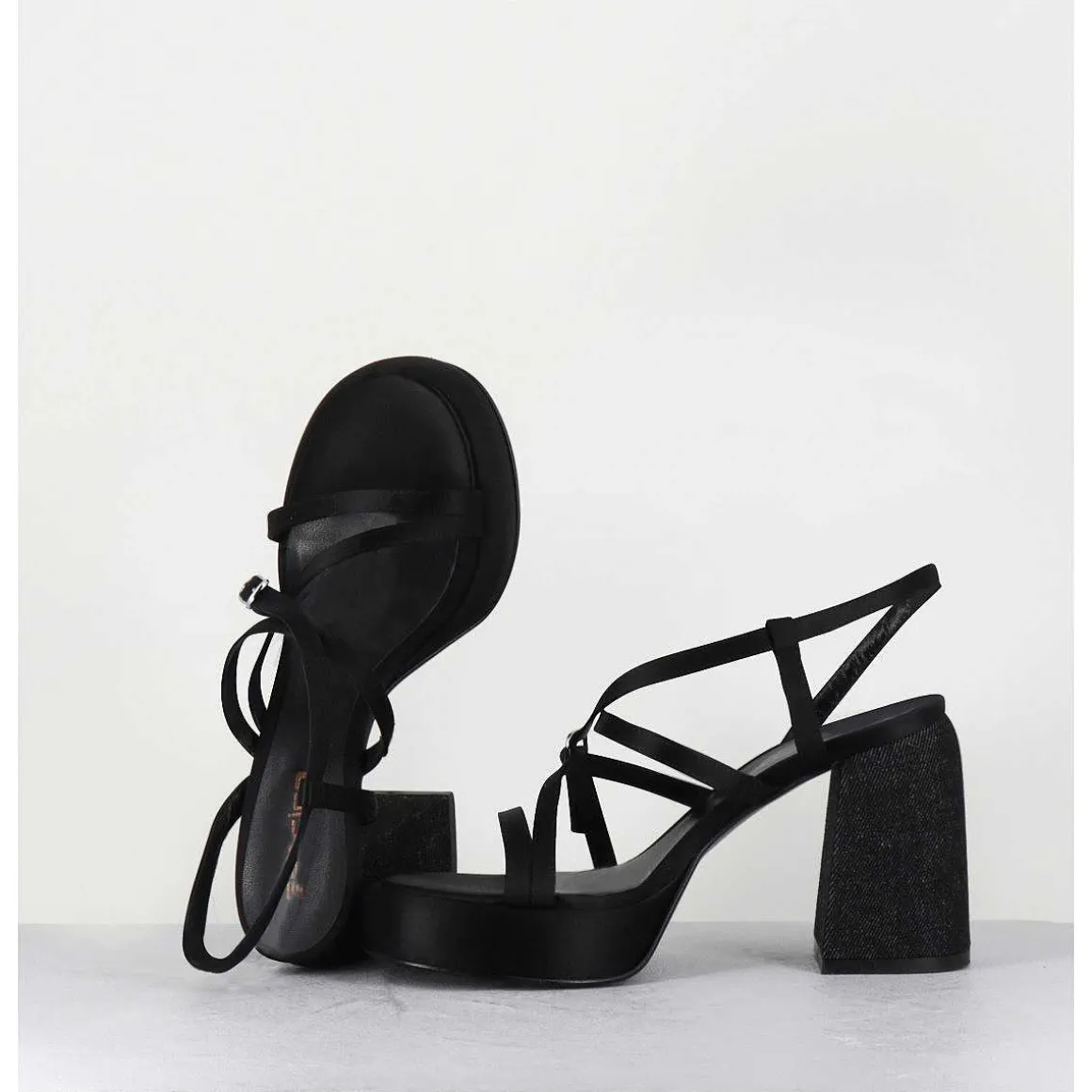 Sandales A Plateforme Satin & Jean Noir - Sandau Nero