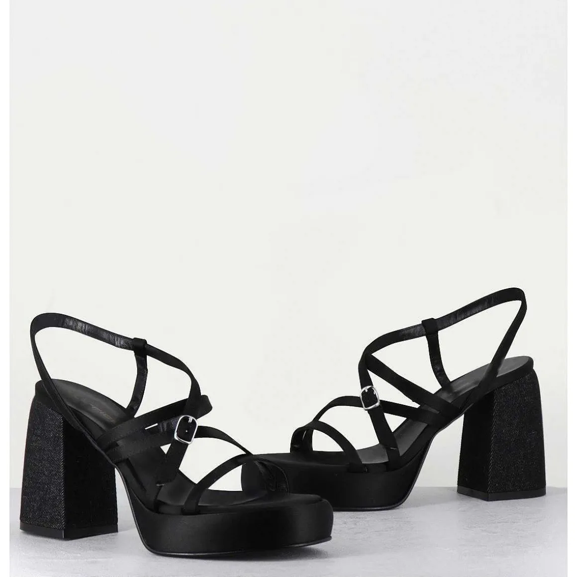 Sandales A Plateforme Satin & Jean Noir - Sandau Nero