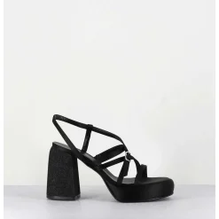 Sandales A Plateforme Satin & Jean Noir - Sandau Nero