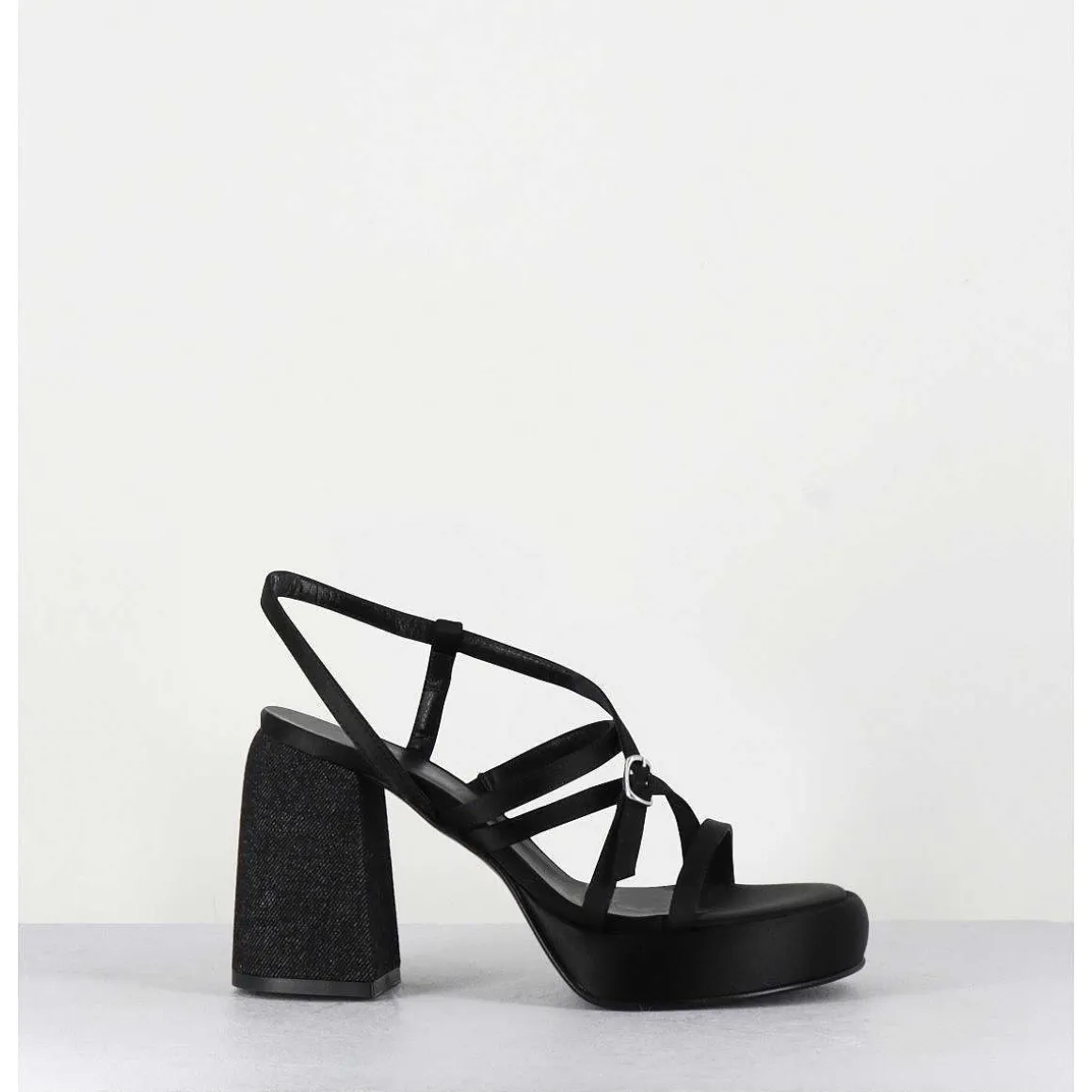 Sandales A Plateforme Satin & Jean Noir - Sandau Nero