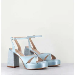Sandales A Plateforme Satin & Jean Bleu - Tera Raso Cielo