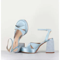 Sandales A Plateforme Satin & Jean Bleu - Tera Raso Cielo