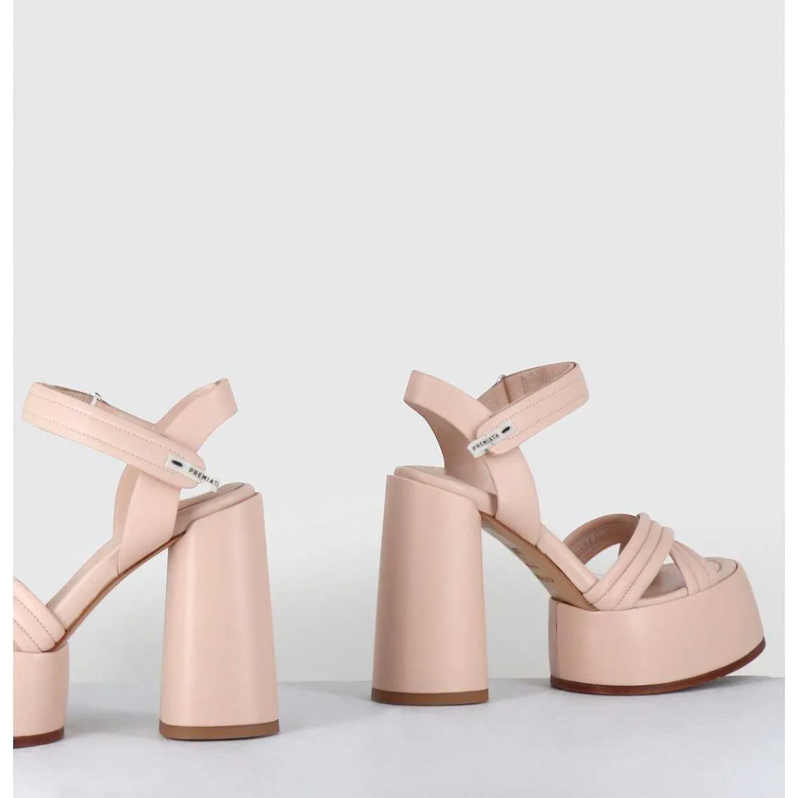 Sandales A Plateforme Talon Haut En Cuir Nude - M6495 Nappa Nude