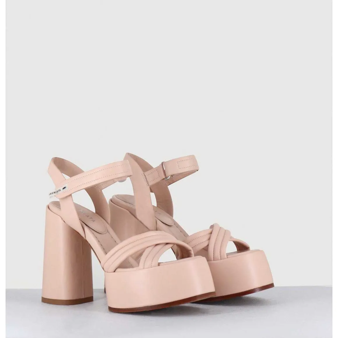 Sandales A Plateforme Talon Haut En Cuir Nude - M6495 Nappa Nude