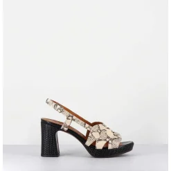 Sandales A Talon Cuir Imprime Serpent - Keira Rover Sand