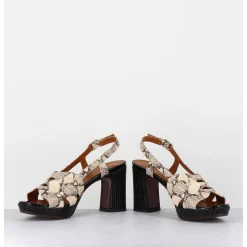 Sandales A Talon Cuir Imprime Serpent - Keira Rover Sand
