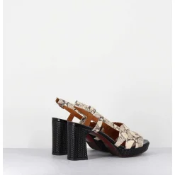 Sandales A Talon Cuir Imprime Serpent - Keira Rover Sand