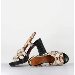 Sandales A Talon Cuir Imprime Serpent - Keira Rover Sand