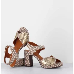 Sandales A Talon En Cuir Imprime Vintage Jazzy - Karicia Dali Champan