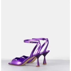 Sandales A Talon En Cuir Metallise Violet - Flow Laminato Violet