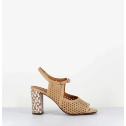 Sandales A Talon En Cuir Cannele & Imprime Vintage - Beila Softy Bambu