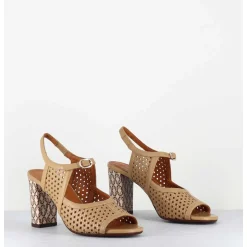 Sandales A Talon En Cuir Cannele & Imprime Vintage - Beila Softy Bambu
