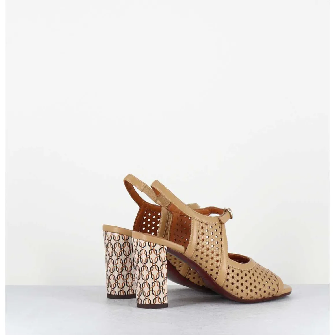 Sandales A Talon En Cuir Cannele & Imprime Vintage - Beila Softy Bambu