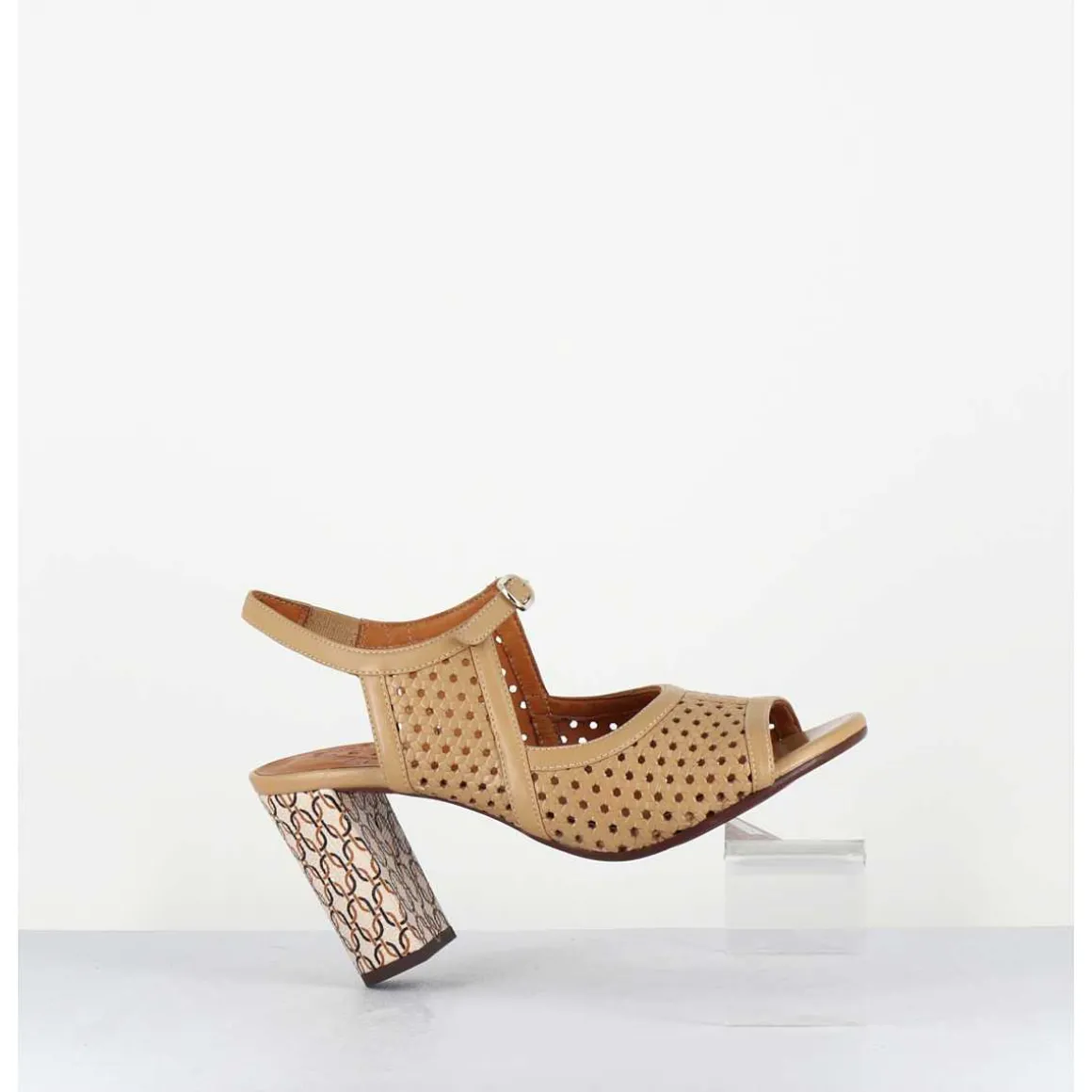 Sandales A Talon En Cuir Cannele & Imprime Vintage - Beila Softy Bambu
