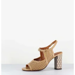 Sandales A Talon En Cuir Cannele & Imprime Vintage - Beila Softy Bambu