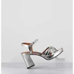 Sandales A Talon En Cuir Metallise Argent & Bijou Argent Retro - Keloca44 Porsche Silver