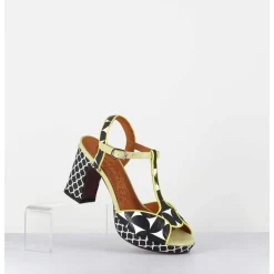 Sandales A Talon En Cuir Imprime Retro Noir & Blanc - Keduni44 Jeep Lemon