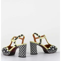 Sandales A Talon En Cuir Imprime Retro Noir & Blanc - Keduni44 Jeep Lemon