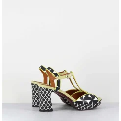 Sandales A Talon En Cuir Imprime Retro Noir & Blanc - Keduni44 Jeep Lemon