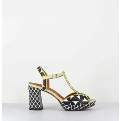 Sandales A Talon En Cuir Imprime Retro Noir & Blanc - Keduni44 Jeep Lemon
